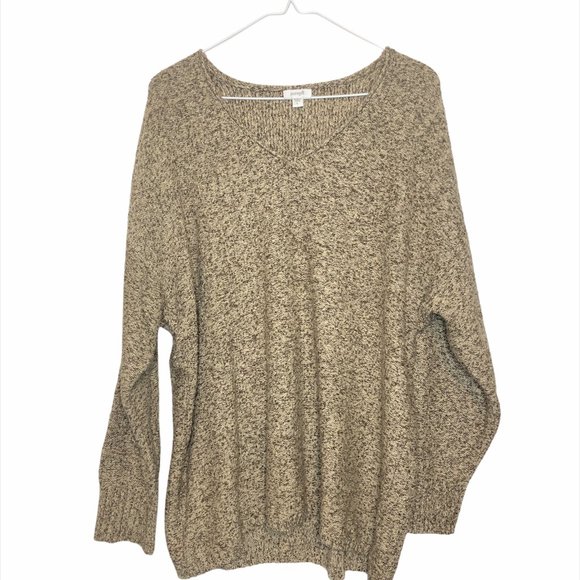 J. Jill Sweaters - J. JILL PURE JILL V Neck Long Sleeve Knit Sweater Large Taupe Cream Ribbed Cuff